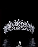 Silver Pearls Cubic Zirconia Tiaras and Crowns for Women Large CZ Wedding Headpiece Bride Hair Accessories 2022120202