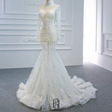 Long Sleeves&High Neck Mermaid Wedding Dress Cathedral Tail Bridal Dress selina2022082625