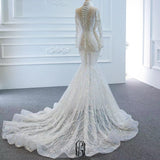 Long Sleeves&High Neck Mermaid Wedding Dress Cathedral Tail Bridal Dress selina2022082625