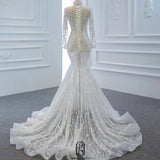 Long Sleeves&High Neck Mermaid Wedding Dress Cathedral Tail Bridal Dress selina2022082625