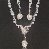 Silver&Pearls Necklace For Bride Bridal Necklace&Earrings Set selina2022091901