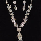 Bridal Austrian Crystal Leaf-Shaped Necklace and Earrings Jewelry Set Gifts fit with Wedding Dress